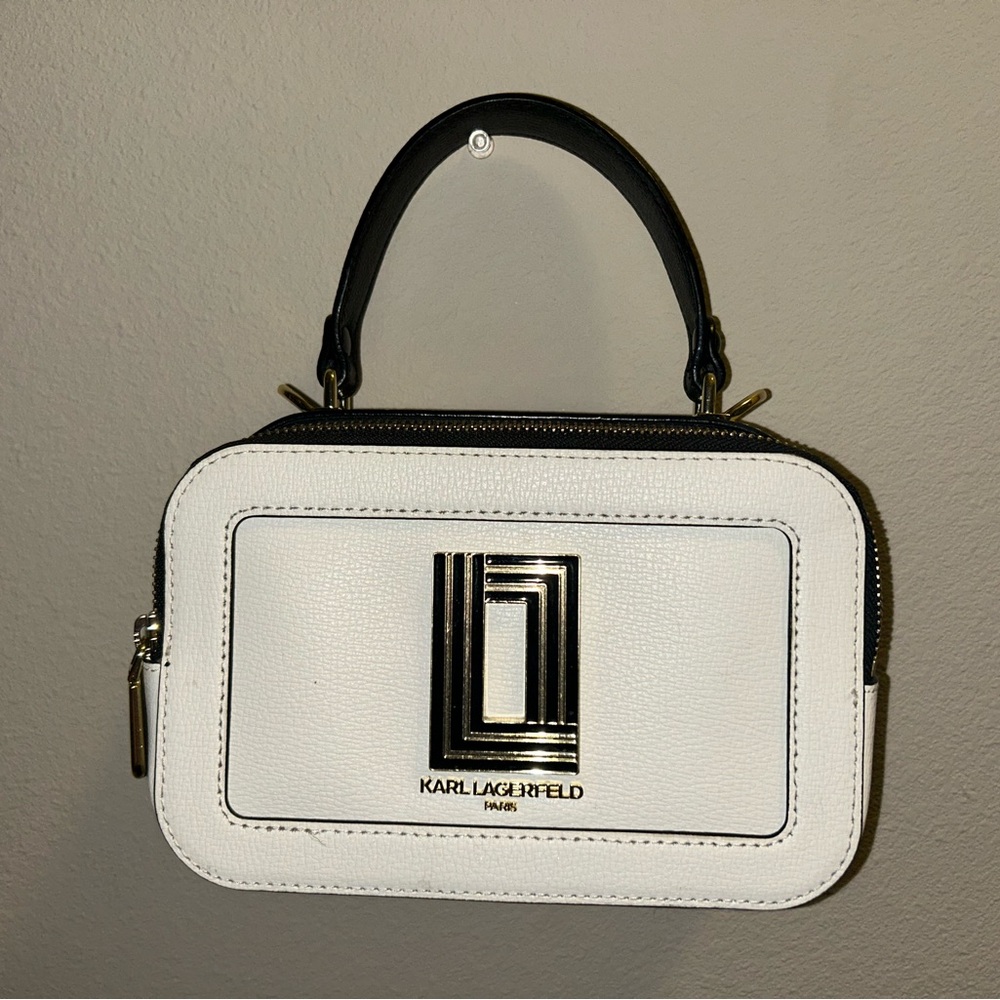 Karl Lagerfeld White and Black Simone Camera Small Crossbody Bag